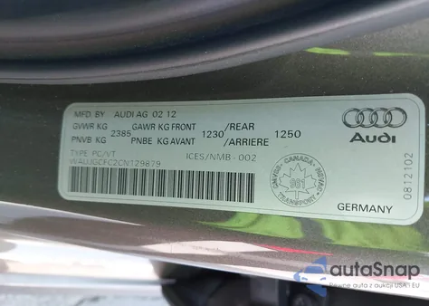 2012 Audi A6 3.0 Premium Plus из США, поврежденный, VIN WAUJGCFC2CN129879